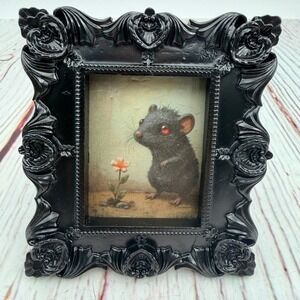 Handcrafted Ornate Black Resin Frame Miniature Mouse‎ Decoupage Art Print